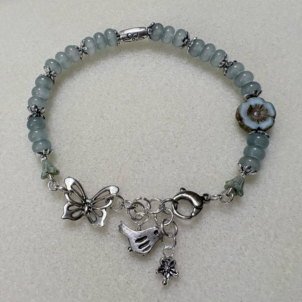 Silver and Blue Aquamarine Charm Bracelet